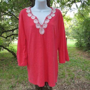 Tommy Bahama Beaded Collar Small Womans Top very pretty Coral